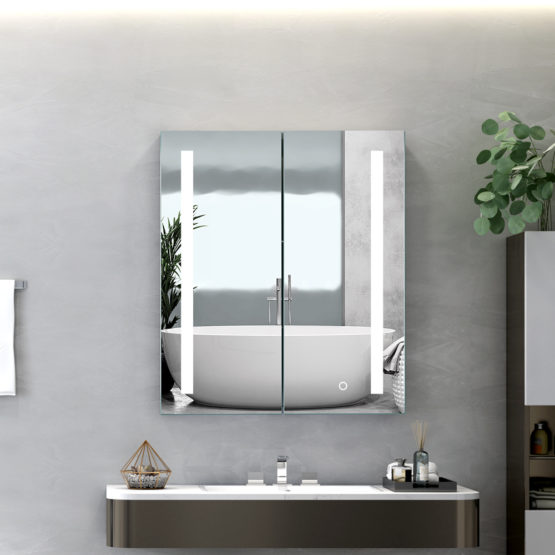 Door Led bathroom medicine mirror cabinet with lights and Shaver Socket