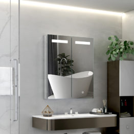 Double Doors led bathroom mirror cabinet with lights and Shaver Socket