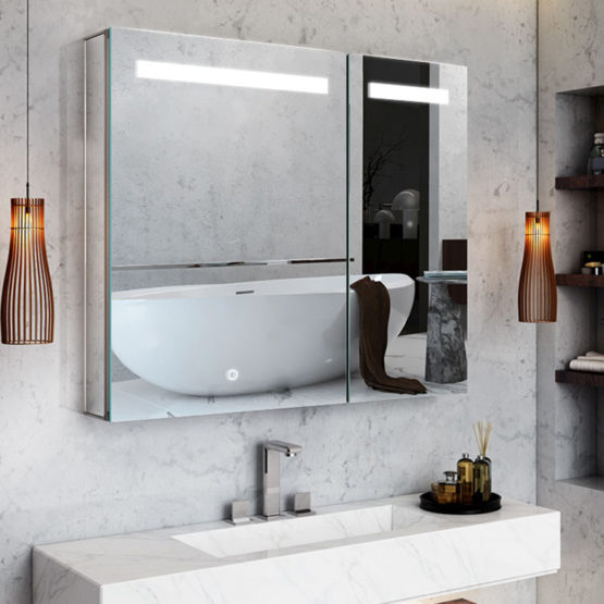 Aluminum led wall mounted mirror cabinet with light for bathroom