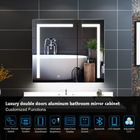 Aluminum led wall mounted bathroom mirror cabinet for wash basin