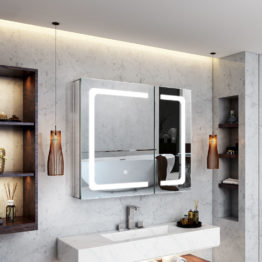 Aluminum led wall mounted mirror cabinet bathroom with lights