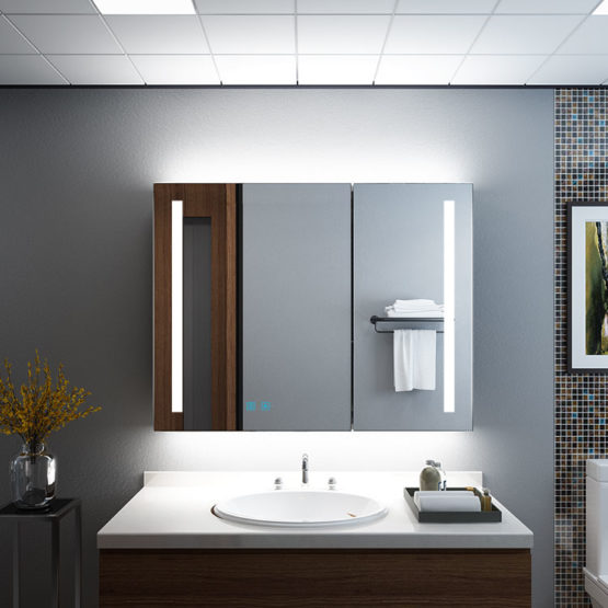 Aluminum led wall mounted bathroom backlit light mirror cabinet