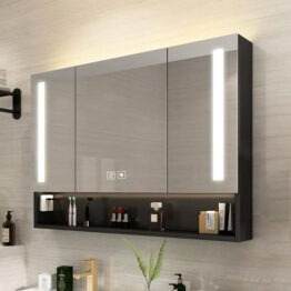 Aluminum led wall mounted Hollow out bathroom mirror cabinet