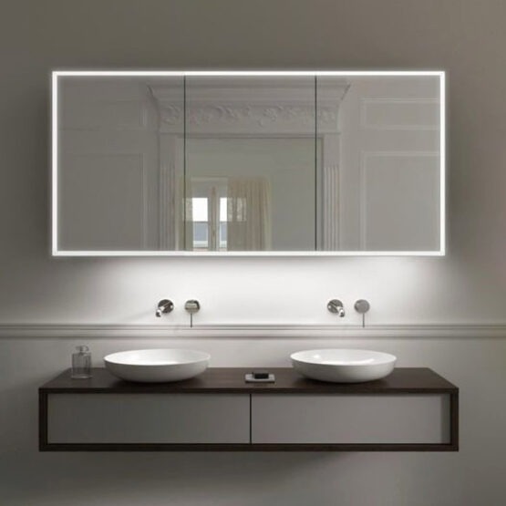 Custom design aluminum led rectangle bathroom mirror cabinet with light