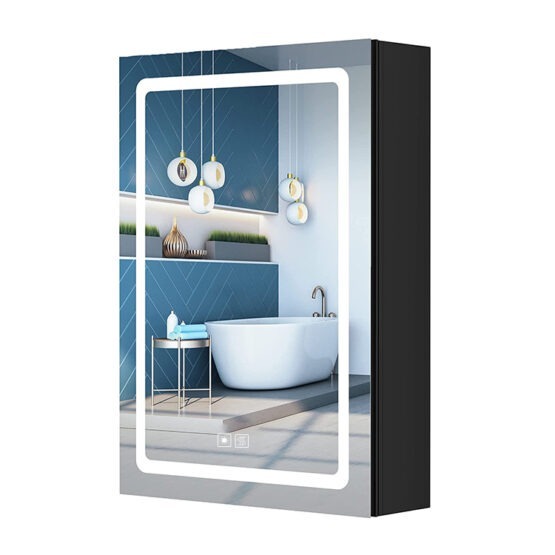 Luxury design aluminum led light black bathroom mirror cabinet