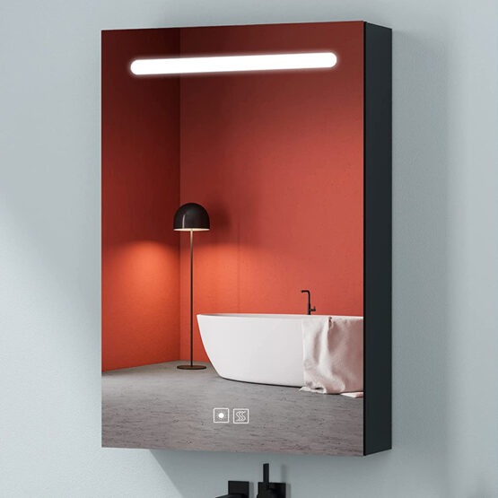 Luxury design aluminum led light black bathroom mirror cabinet