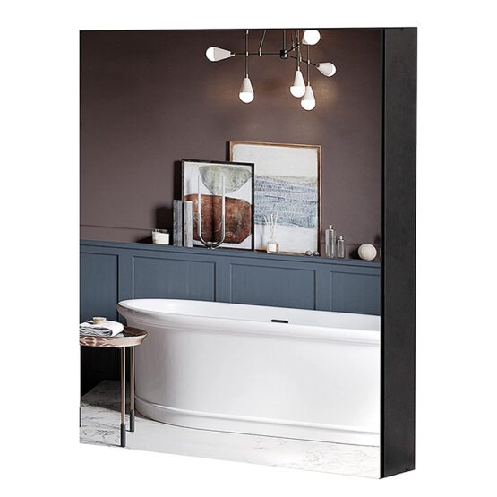 Luxury design aluminum led light black bathroom mirror cabinet