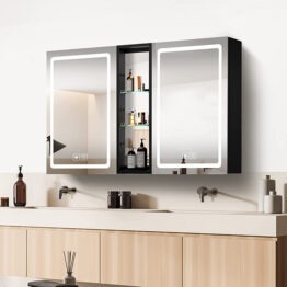 mirror cabinet above bathroom sink