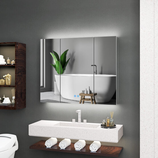 three doors bathroom mirror cabinet